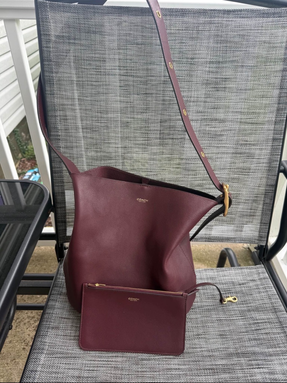 Coach Merlot Bleeker bucket bag with pouch